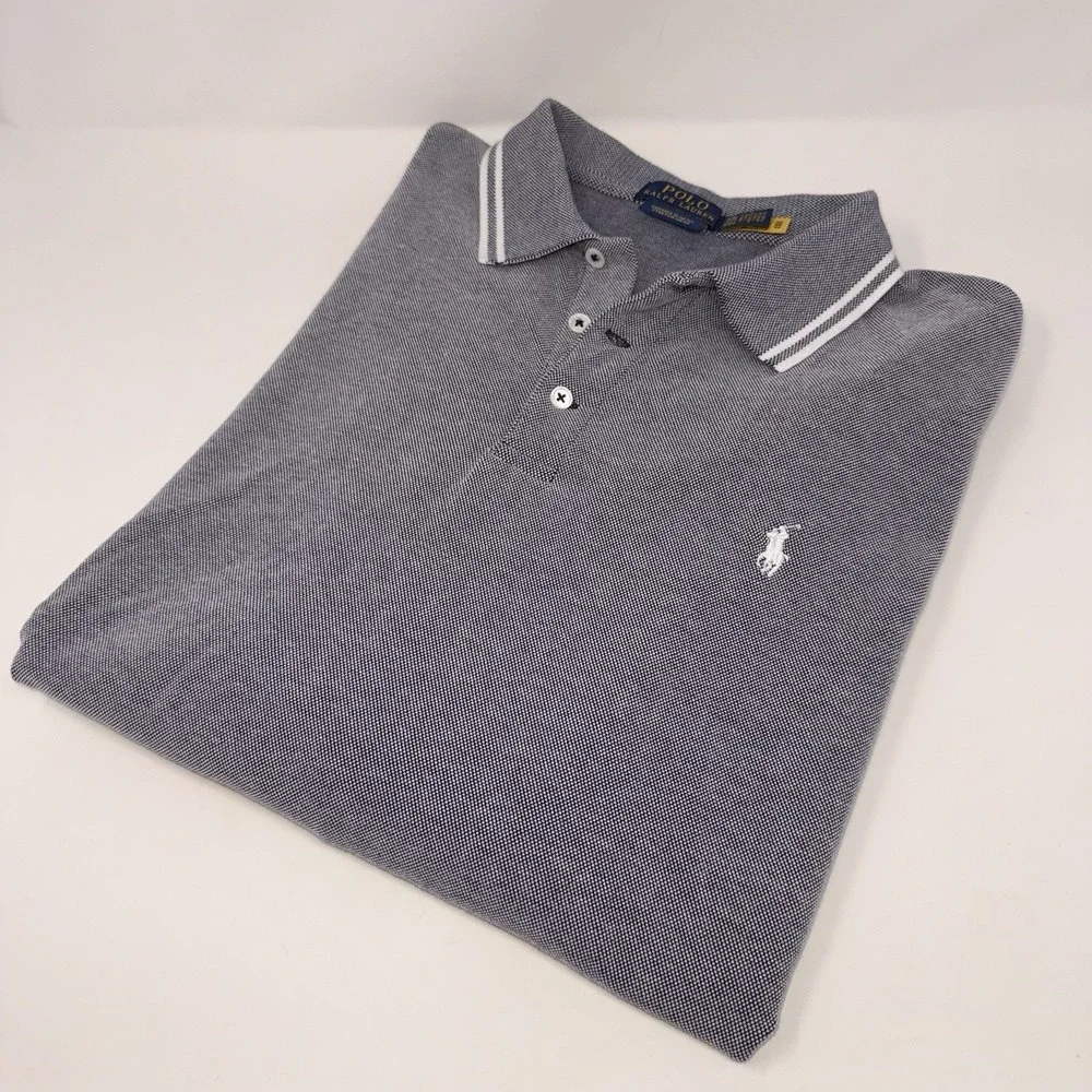 Polo Ralph Lauren XXL Custom Slim Fit Gray Men's Polo Shirt Long Sleeve Stretch
